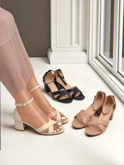 Royalfashion Moteriškos basutės su žemu kvadratiniu kulnu Eleganza Strap