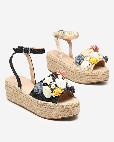 Босоножки женские черные а-ля эспадрильи с декоративным верхом Soramis - Обувь