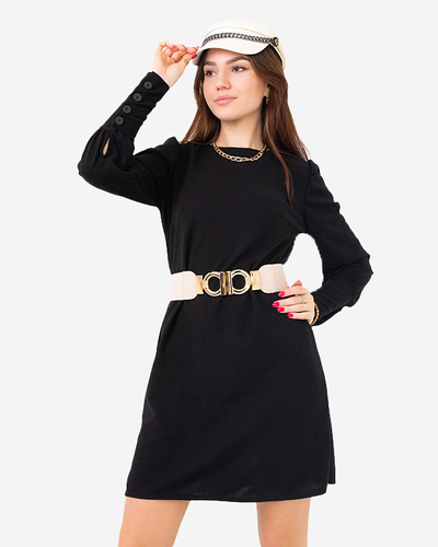 Smėlio spalvos elastingas diržas su dekoratyvine auksine sagtimi - Priedai