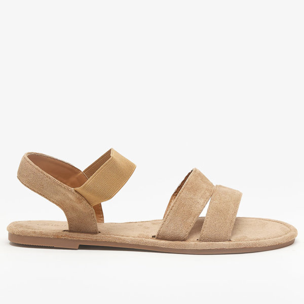 OUTLET Šviesiai rudos spalvos moteriškos eko zomšos plokščios basutės Nerina - batai