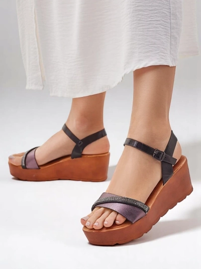 Royalfashion moterų wedge basutės su deimantais ir blizgučiais Aurora Glow