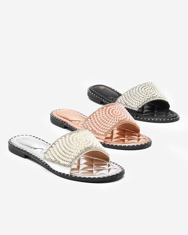 Sidabrinės moteriškos šlepetės su Ahaio dekoracijomis - Avalynė