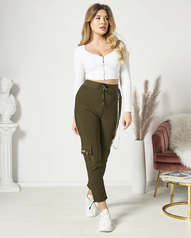 Темно-зеленые женские боевые брюки с цепочкой - Одежда