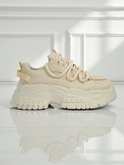 Sneakersy beżowe Athenia - platforma 6,5 cm, eko skóra!