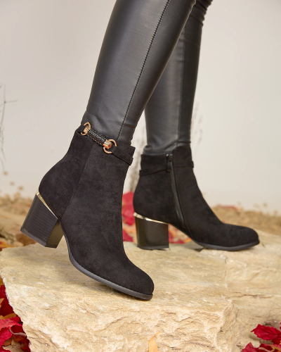 "Royalfashion" Juodi moteriški ekovamzos apšiltinti bateliai su kulkšnimis