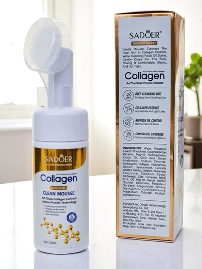 Sadoer Очищающая антивозрастная пенка для лица с коллагеном и щеткой