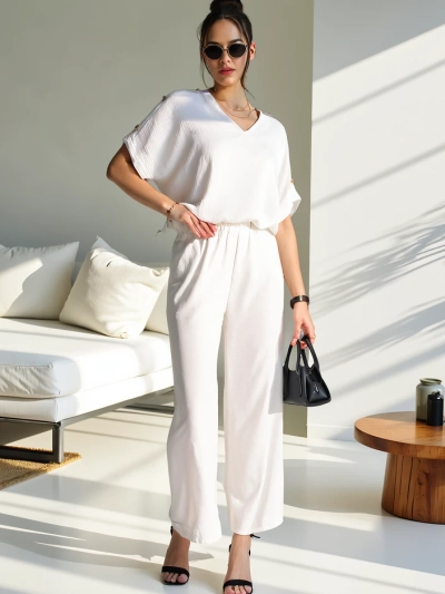 Royalfashion Женский Casual комплект с коротким рукавом и широкими брюками