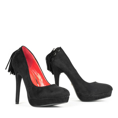 Czarne czółenka na szpilce z ozdobnymi frędzelkami Seletanore - Obuwie