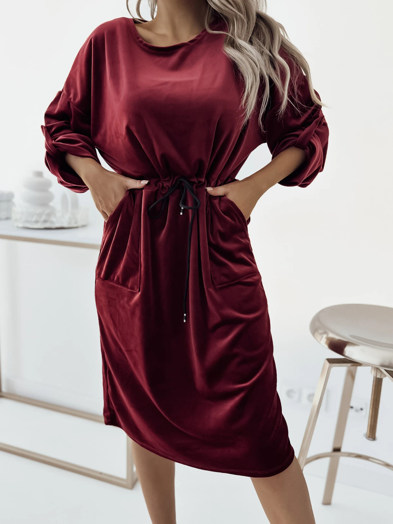 Royalfashion Moteriška bordo spalvos midi suknelė