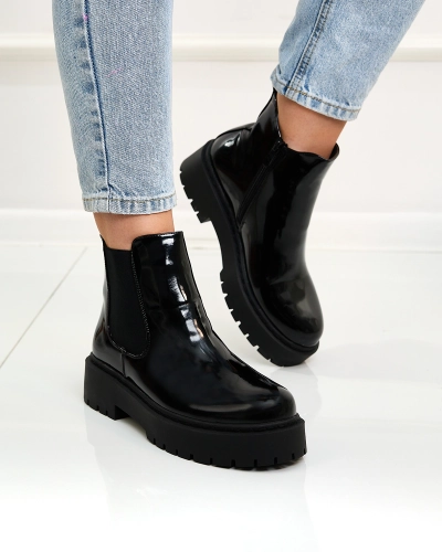Royalfashion Черные лакированные женские сапоги без каблука Glossy Chic
