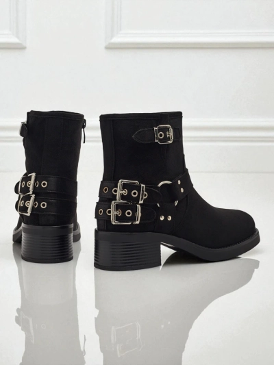 Женские ботинки из эко-замши с пряжками Valtos