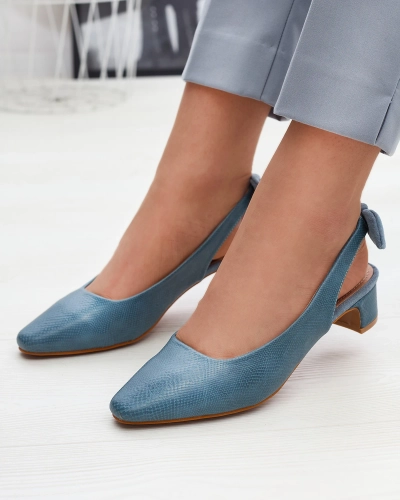 Женские голубые туфли на подкладке с тиснением и бантом Olikasa - Обувь