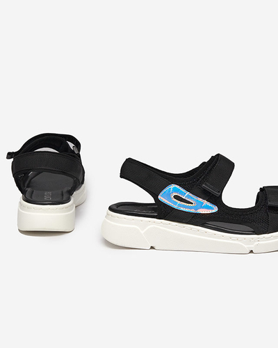 Женские босоножки из ткани черного цвета с голографической вставкой Lofal-Footwear