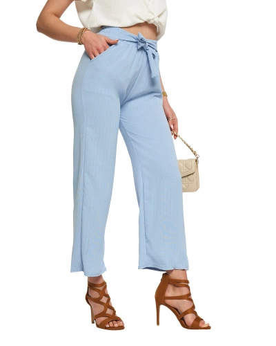 Синие женские широкие брюки из ткани - Одежда