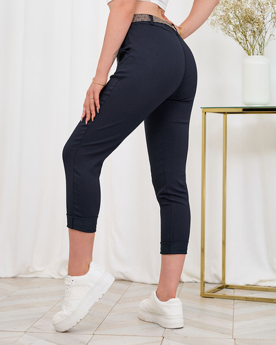 Royalfashion Темно-синие женские прямые брюки из ткани