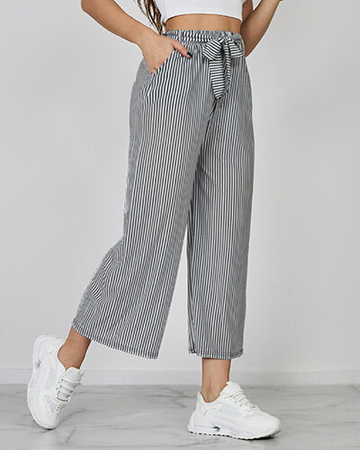 "Royalfashion" Moteriškos plačios 7/8 dryžuotos kelnės