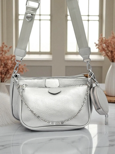 Aurelia Multi Silver – Torebka damska 3w1 z eko skóry z okrągłą saszetką