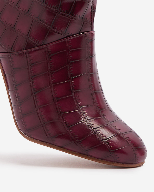 Женские сапоги на шпильке с тиснением бордового цвета Mastiu- Footwear