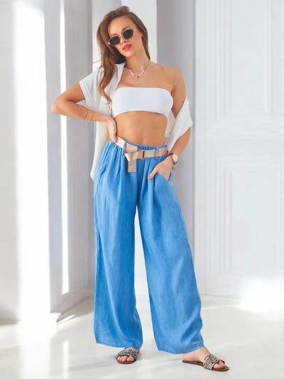 Royalfashion Легкие широкие женские брюки с поясом