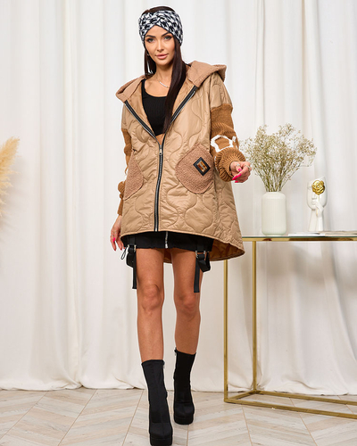 Royalfashion Светло-коричневая женская стеганая куртка с овчиной