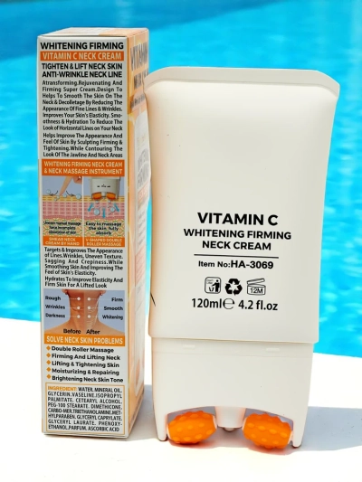 Pakeliantis ir šviesinantis kaklo kremas su masažuokliu