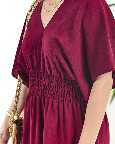 Бордовое женское платье-миди PLUS SIZE- Clothing