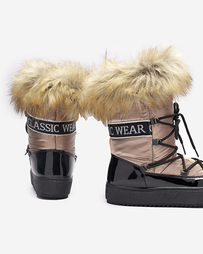 Женские лакированные сапоги-снежки золотисто-розового цвета Fursav- Footwear