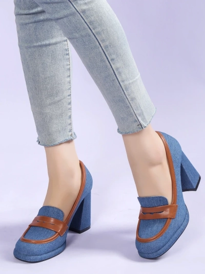 Royalfashion moteriški džinsiniai mokasininiai bateliai ant blokinio kulno Jozenas