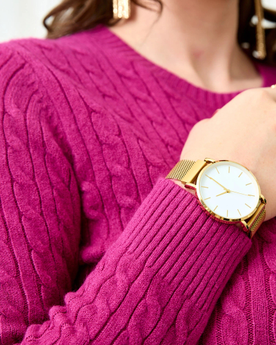 Royalfashion Темно-розовый короткий женский клетчатый свитер