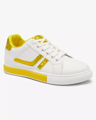 Balti moteriški sportiniai bateliai su geltonais holografiniais intarpais Bielga- Avalynė