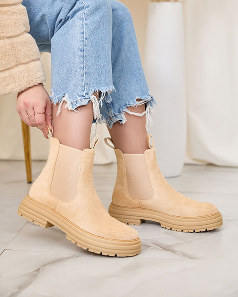 Royalfashion Бежевые женские сапоги с декоративным ремешком Loffdo