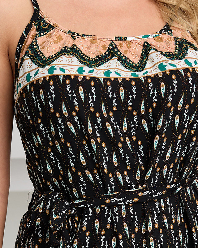 Черное платье макси с рисунком на бретелях для женщин - Одежда