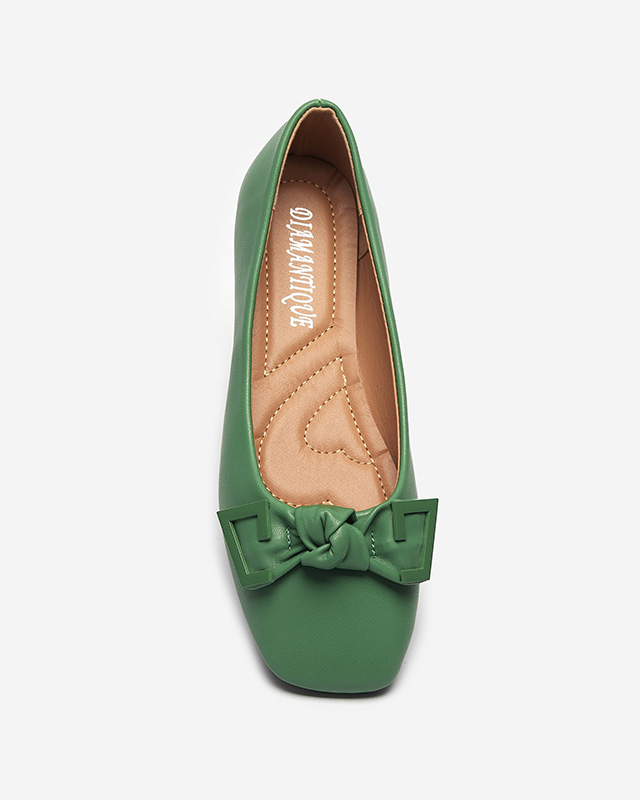 Женские зеленые балеринки с украшением на носу Caxien- Footwear
