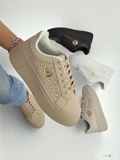 Sneakersy platforma Callista Royalfashion ecru skóra ekologiczna – sztos!
