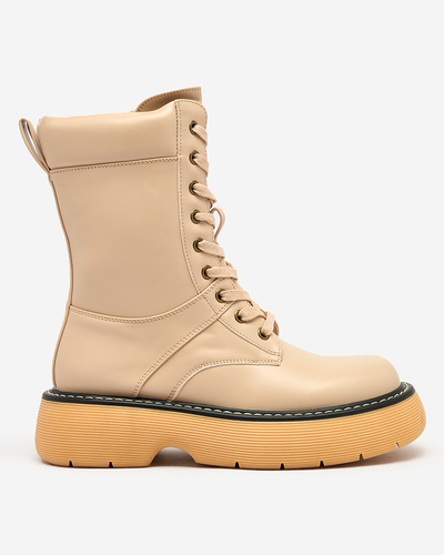 Royalfashion Smėlio spalvos moteriški auliniai batai tvirtu padu Diret