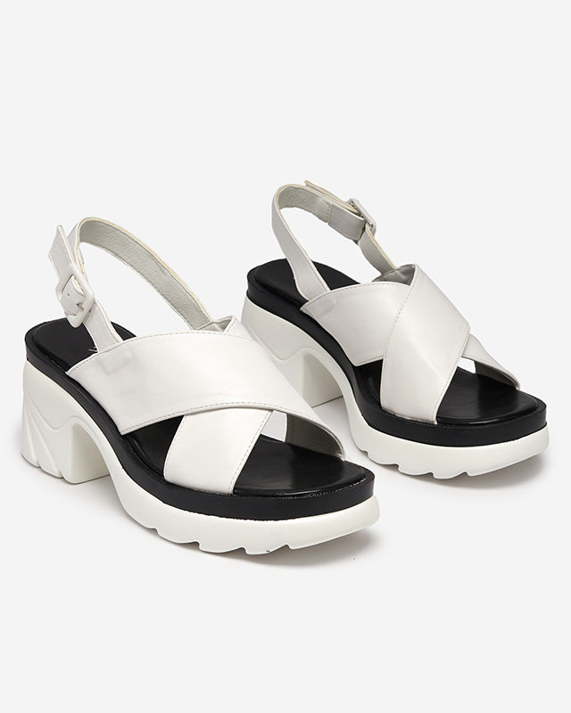 Белые женские босоножки на толстой шпильке Feine - Обувь