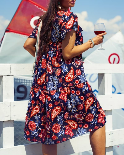 Royalfashion Темно-синее женское платье с красочным цветочным рисунком