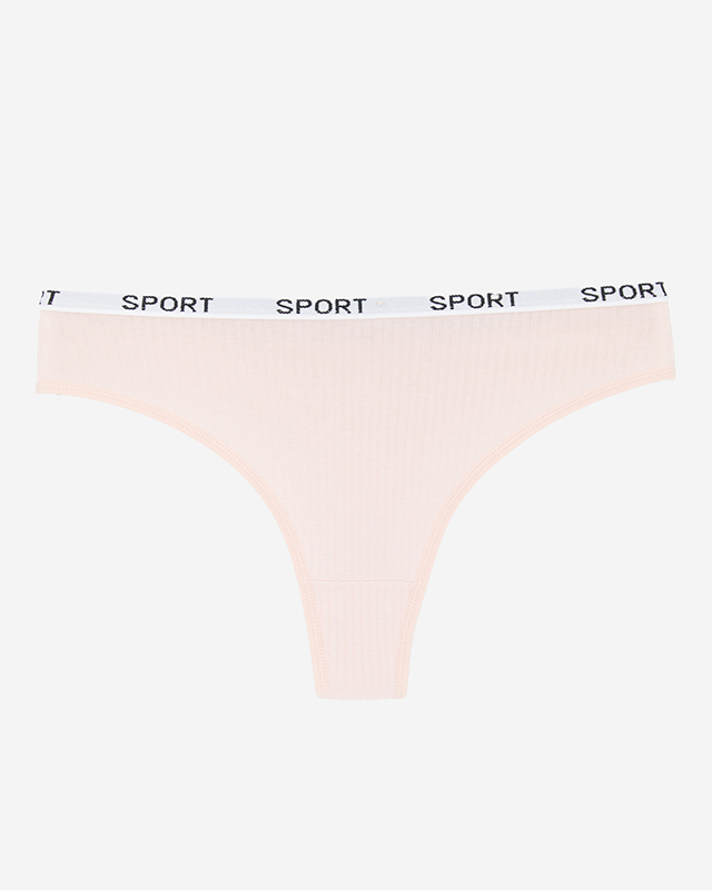Светло-розовые женские трусики-стринги в рубчик - Нижнее белье