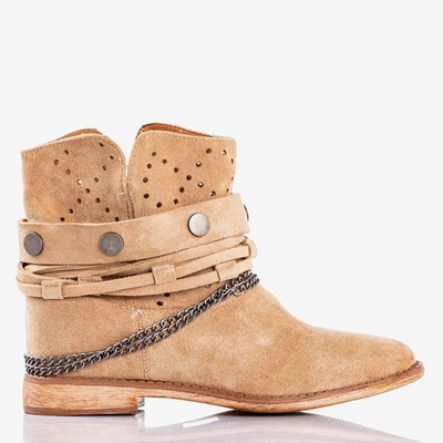 Jasnobrązowe botki a'la kowbojki na krytym koturnie Salemi - Obuwie