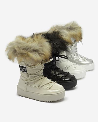 Серебристые детские ботинки-слипоны a'la snow boots with fur Asika - Обувь