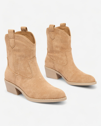 Royalfashion Šviesiai rudi apšiltinti moteriški kaubojiški batai Bronco