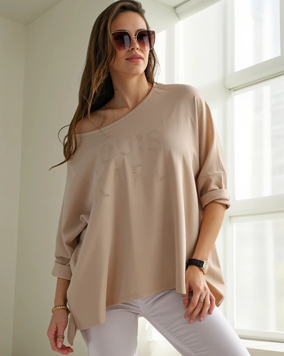 Royalfashion Moteriška viskozės bluzonė su rhinestone užrašu