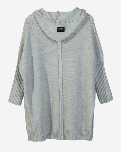 Женский длинный кардиган светло-серого цвета с капюшоном - Одежда