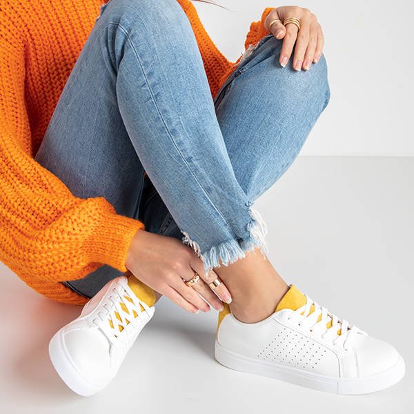 Biało-żółte damskie tenisówki Kaori - Obuwie