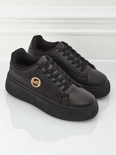 Damskie sneakersy platforma Perseida Royalfashion czarne skóra ekologiczna