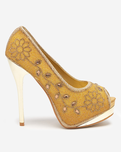 Золотые мерцающие женские туфли со стразами Penina