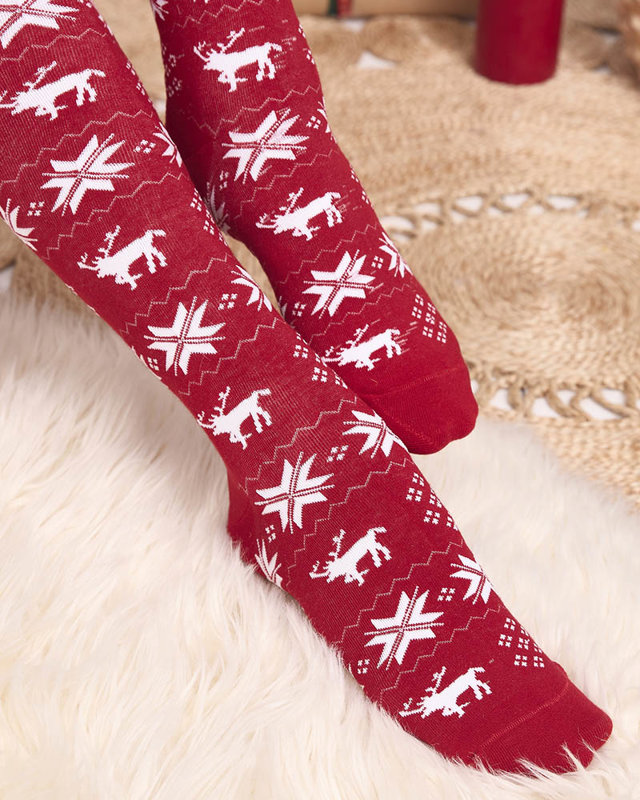 Женские рождественские носки через колено бордового цвета - Нижнее белье