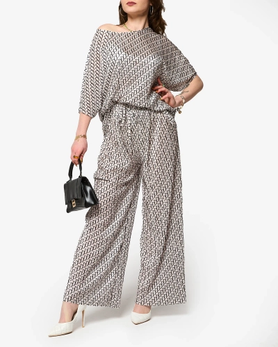 Светло-серый женский узорчатый плиссированный комплект - Одежда