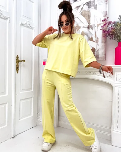 Royalfashion moterų medvilnės komplektas su plačiomis kelnėmis