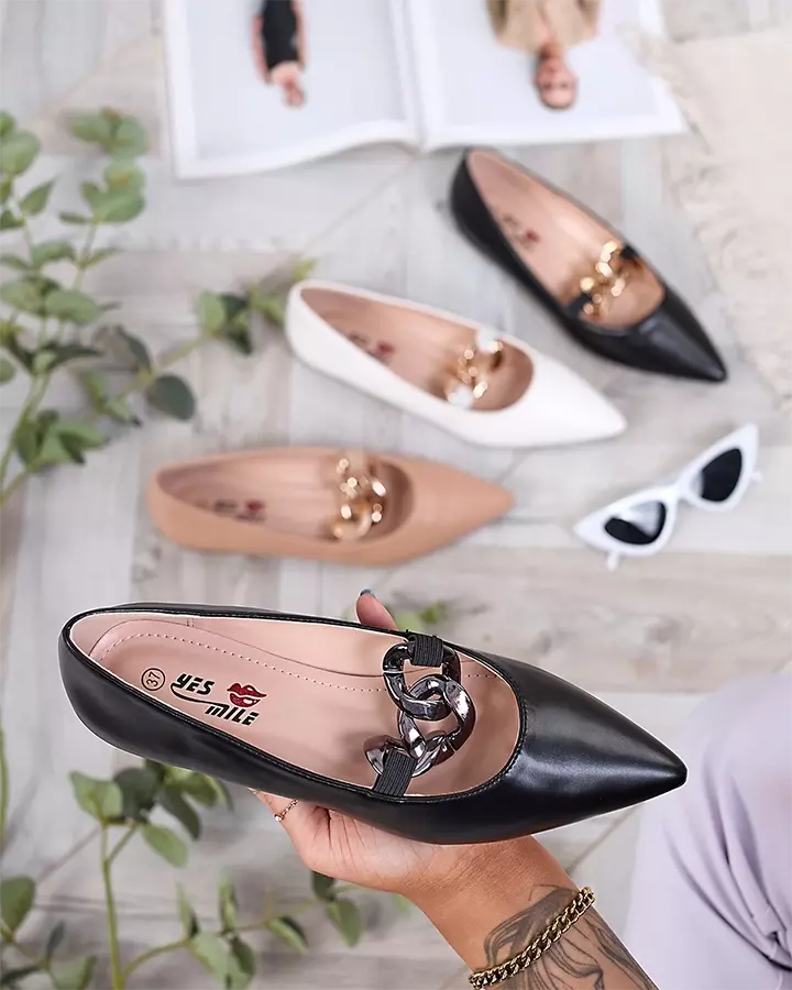 Royalfashion Juodos spalvos moteriški balerinai su smailia nosimi Rahha